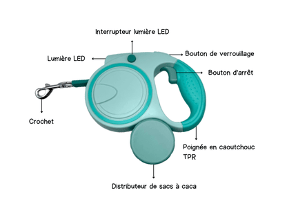 Laisse rétractable 3 en 1