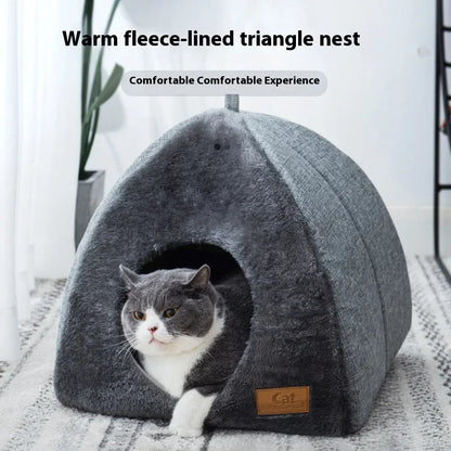 Cozy Triangle Cat Nest Closed Pet Bed